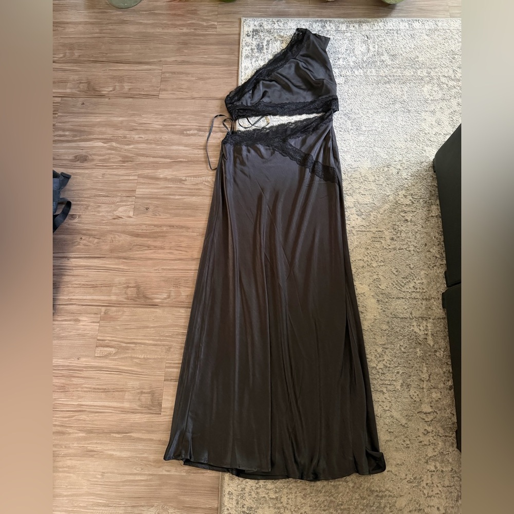 Elegant Black & Dark Brown One-Shoulder Dress by Show Po